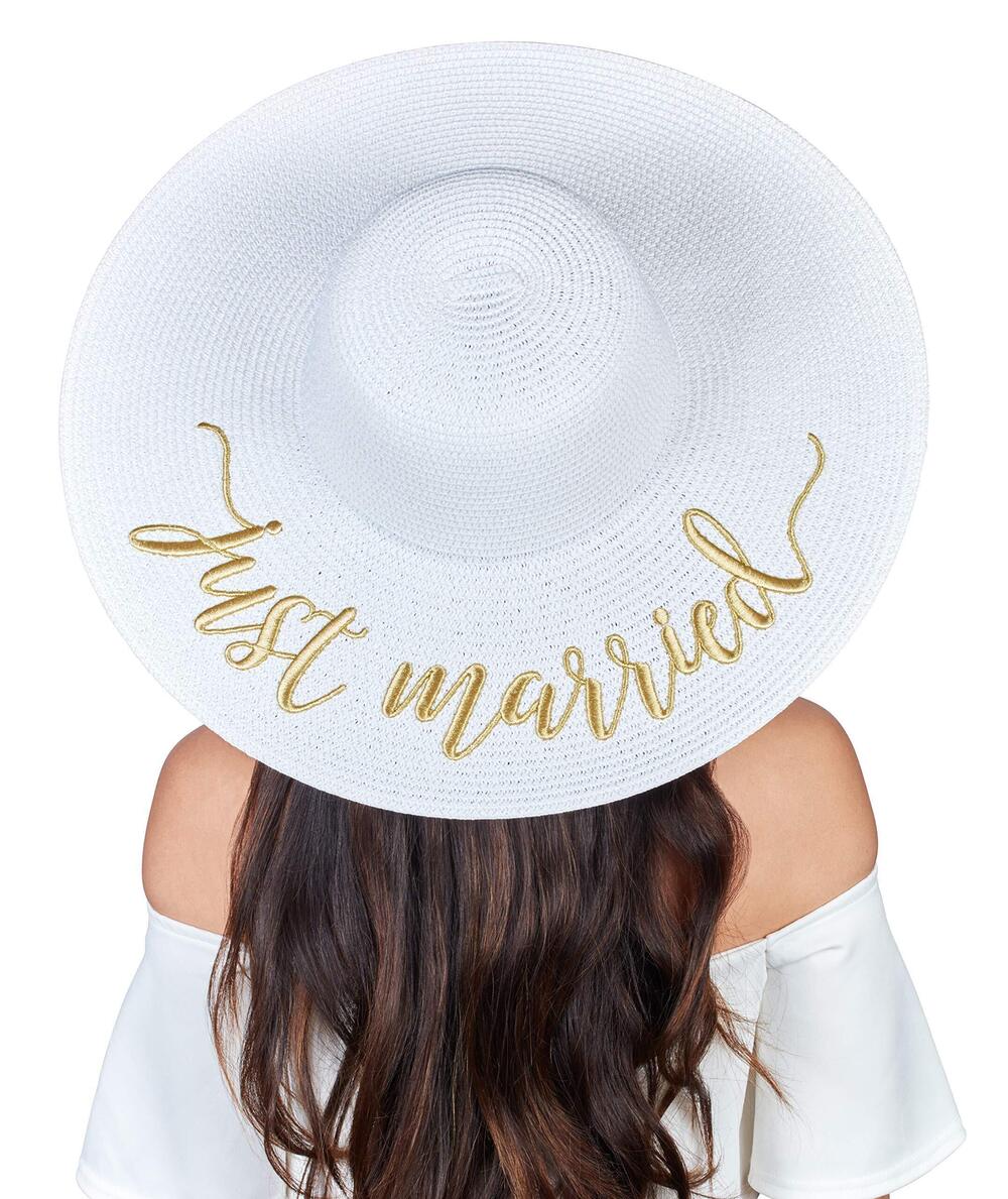 7320 Embroidered Straw Sun Hat Bridal Shower Favor Honeymoon Wedding Gift